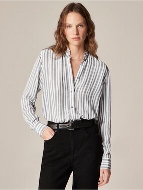 J. Crew Jules Ruffle-collar Shirt Blue and White Striped Button Down Shirt 8